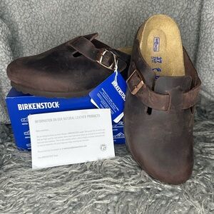 Birkenstock Dark Brown Boston Size W6/M4 EU 37 Narrow Leather Slip-Ons